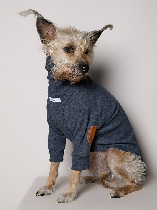 Sueter de Rib Cuello Tortuga Azul Jaspe y Parches MIST para Perro Standard