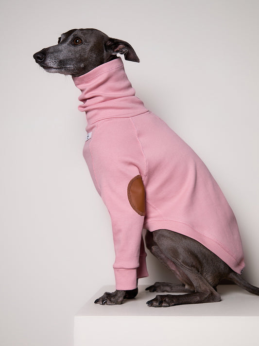 Sueter de Rib Cuello Tortuga Rosado y Parches MIST para Galgo Italiano / Whippet