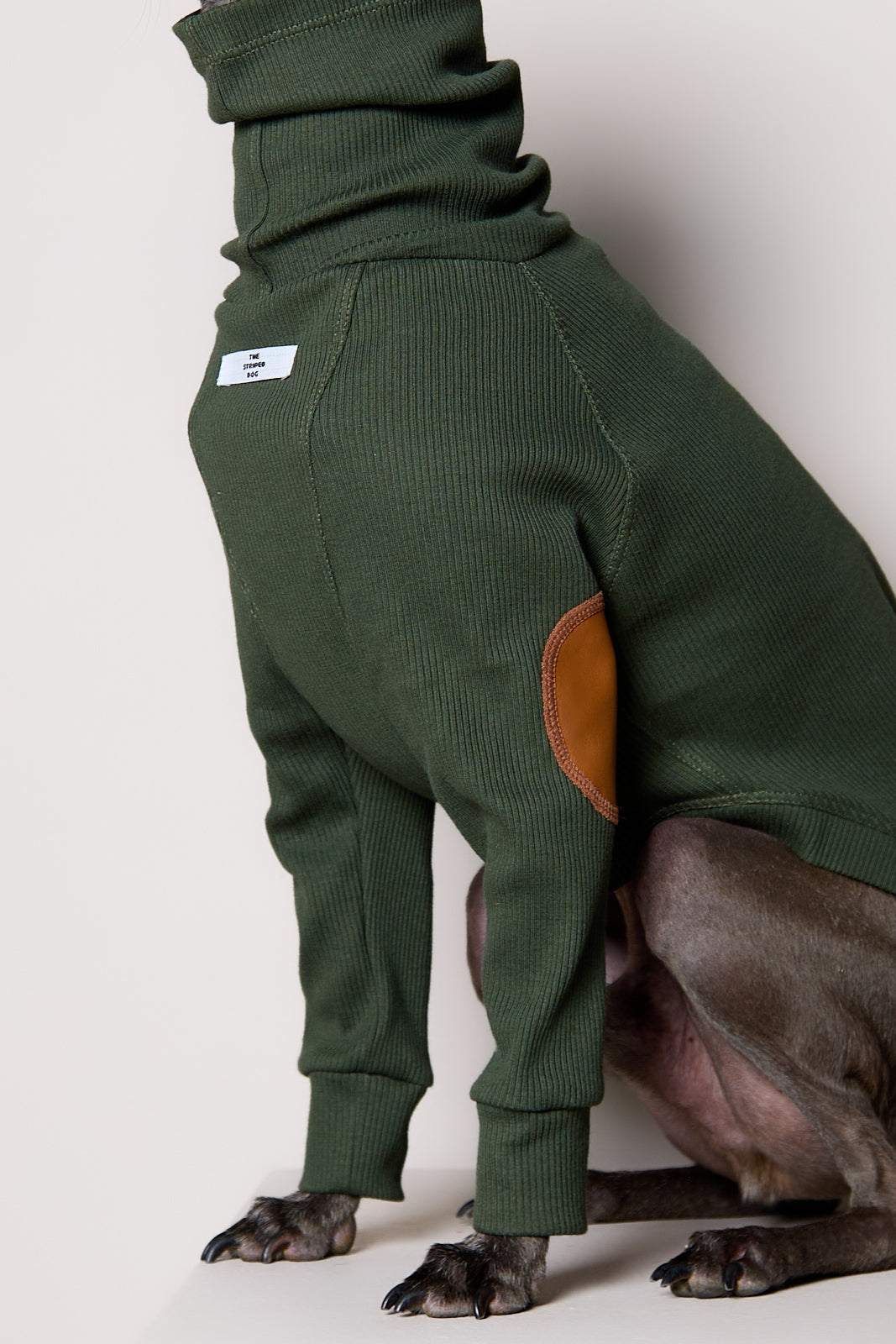 Sueter de Rib Cuello Tortuga Verde Oliva y Parches MIST para Galgo Italiano / Whippet