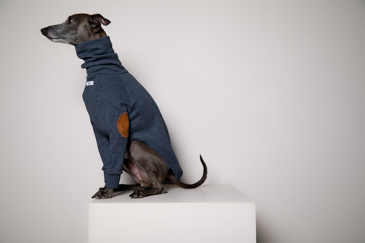 Sueter de Rib Cuello Tortuga Azul Jaspe y Parches MIST para Galgo Italiano / Whippet
