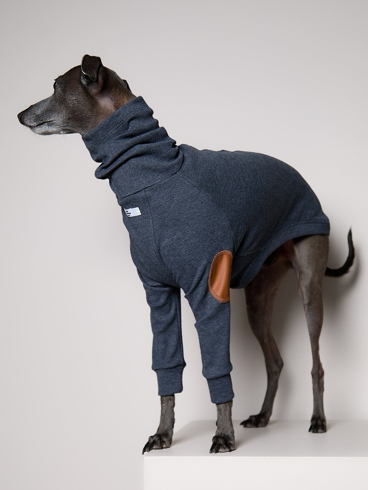 Sueter de Rib Cuello Tortuga Azul Jaspe y Parches MIST para Galgo Italiano / Whippet