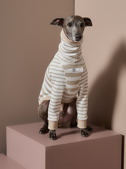 Sueter Rayas Arena y Crema Cuello Tortuga Galgo Italiano / Whippet REED
